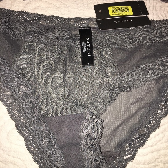 Grey push-up bra and Natori lace panty, 32D, S - Picture 2 of 6